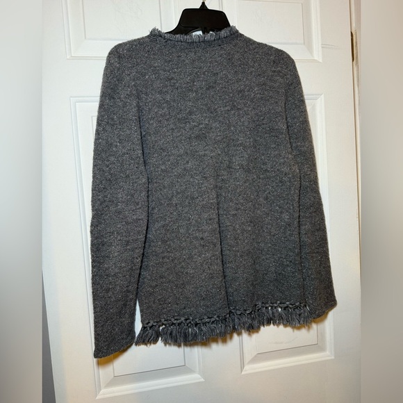 J McLaughlin Grey & Silver Metallic Fringe Tassel Sweater Size Large Alpaca Wool - Picture 6 of 8